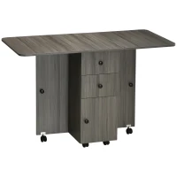 HOMCOM Mesa de cocina plegable mesa de comedor plegable 2 paneles abatibles con 2 cajones 1 armario Gris(m-7)
