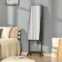 HOMCOM Armario para Joyas con Espejo de Pie Multi-Almacenamiento Inclinación Ajustable Cerradura 46x36,5x151,5 cm Marrón(m-2)