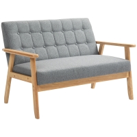 HOMCOM Sofá 2 Lugares Estofado em Linho com Apoio para os Braços de Madeira Encosto Acolchoado 114x75x76 cm Cinza Claro