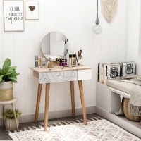 HOMCOM Tocador Mesa de Maquillaje Diseño escandinavo con cajón y Gran Espejo 70x39x119-128 cm(m-2)