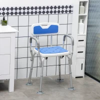 HOMCOM Taburete de ducha silla de ducha ergonómica altura ajustable patas antideslizantes 56,5x53,5x87 cm Blanco y Azul(m-2)