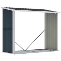 Outsunny Abrigo para Lenha de Aço Galvanizado Abrigo de Armazenamento de Lenhas com Teto Inclinado para Jardim Terraço Exterior 185x84x133,5/148,5 cm Cinza(m-1)