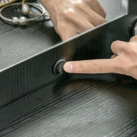 HOMCOM Tocador con espejo e iluminación integrada taburete acolchado 2 cajones estantes tocador moderno Negro(m-5)