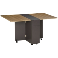 HOMCOM Mesa de comedor plegable con ruedas y almacenamiento 2 cajones y 1 armario 76x140x74 cm