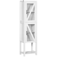 kleankin Coluna Casa de Banho com 2 Portas de Vidro Prateleiras Ajustáveis e Prateleira de Armazenamento 45x30x170 cm Branco(m-1)