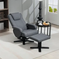 HOMCOM Swivel Recliner Chair with Footstool - Charcoal Grey Linen(m-8)