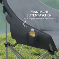 Outsunny Składane krzesło kempingowe z boczną kieszenią, torbą, poduszką do 120kg, Ciemnoszary(m-6)