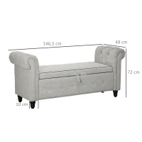 HOMCOM Banco banqueta cofre 2 en 1 en tela con aspecto de lino y patas de madera 146,5x49x72 cm Gris(m-3)