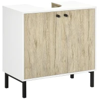 kleankin Mueble bajo lavabo moderno con pie metálico doble puerta 60x30x60 cm - Blanco y madera(m-1)