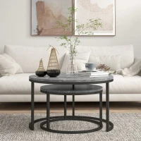 HOMCOM Conjunto de 2 mesas auxiliares apilables diseño industrial tapa imitación cemento patas de metal Gris(m-4)