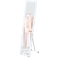 HOMCOM Espejo rectangular de pie de longitud completa con iluminación LED para colocar en la pared o de pie 150x40 cm Blanco(m-7)