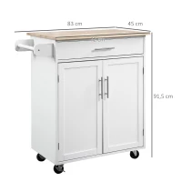 HOMCOM Carrito de Cocina con Ruedas Carrito de Servicio Isla de Cocina con Cajón Armario y Soporte para Paños - Blanco(m-3)