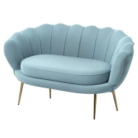 HOMCOM Divanetto 2 Posti in Stile Industrial Chic in Tessuto Effetto Velluto e Metallo, 130x77x77 cm, Azzurro(m-10)