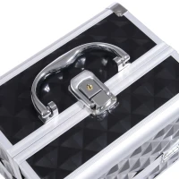 HOMCOM Valigia Per Il Trucco, Stoccaggio A 3 Livelli, Con Specchio Bloccabile, Con 2 Chiavi, 20L x 15l x 15H cm, Nero(m-4)