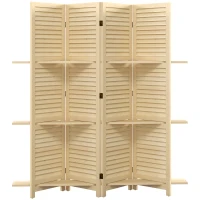 HOMCOM Biombo Interior 4 Paneles 160x170 cm 3 estantes plegables separador de espacios puertas de persiana natural(m-1)