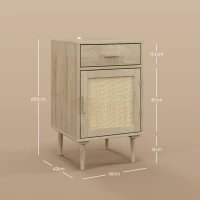 HOMCOM Mesita de Noche con Armario y Estante Puerta Tejida de Ratán + 1 Cajón Diseño Bohemio - 40x40x68,5 cm Natural(m-3)