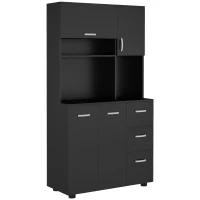 HOMCOM Armario de cocina multi-almacenaje 4 puertas 3 cajones estante + gran plataforma 89x39,5x168 cm Negro(m-1)