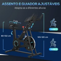 HOMCOM Bicicleta Estática com Volante de Inércia de 6,5kg Bicicleta Fitness com Assento e Guiador com Altura Ajustável Ecrã LCD e Rodas para Casa 110x52x105x120cm Preto(m-6)