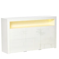 HOMCOM Mueble de Almacenamiento LED Buffet LED 3 armarios con estante y gran compartimento - paneles de partículas MDF Blanco lacado(m-7)