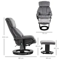 HOMCOM sillón de masaje sillón de TV sillón con función de reclinado sillón con reposapiés poliéster aterciopelado(m-3)
