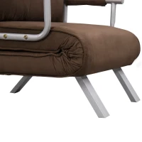 HOMCOM Sillón sofá-cama convertible 1 plaza desenfundable Gran Comodidad Cojín Patas apoyabrazos de metal gamuza Marrón(m-4)