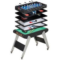 HOMCOM Mesa de Jogos 6 em 1 com Rodas Bilhar Matraquilho Ping Pong Lançamento de Anéis Hóquei com Bastão e Hóquei com Discos 120x88x79cm Multicor(m-1)