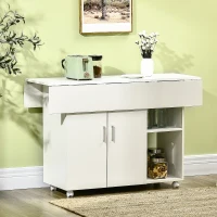 HOMCOM Mesa de comedor plegable mesa plegable con ruedas con compartimentos armario estante 115x73x76 cm Blanco(m-2)