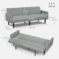 HOMCOM Three-Seater Sofa Bed, with Cupholders - Light Grey(m-3)