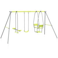 Outsunny 3 en 1 columpio portico para niños con 2 cara a cara y 1 asiento de columpio capacidad máxima 225 kg Verde(m-1)