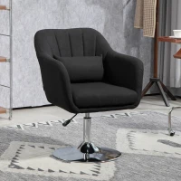 HOMCOM Silla giratoria silla de oficina ajustable en altura poliéster con aspecto de lino metal 60x60x79-91 cm Negro(m-2)