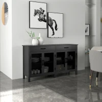 HOMCOM Mueble de Almacenamiento Buffet bajo 4 puertas con estantes ajustables y 2 cajones estilo industrial 150x40x85 cm Negro(m-2)