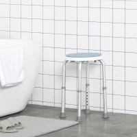 HOMCOM Sgabello da Doccia Sedile da Doccia Antiscivolo Sgabello da Bagno Altezza Regolabile Girevole a 360° in Alluminio(m-2)