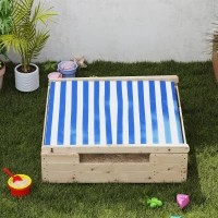 AIYAPLAY Sabbiera per Bambini con Tetto a Tenda, Resistente alle Intemperie, Per 3 Bambini di Età 3-6 Anni, 120 x 120 x 126.5 cm, Legno Naturale(m-4)