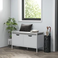 HOMCOM Panca Scarpiera a 2 Armadietti con Cuscino, in Tessuto Effetto Lino, Legno e Acciaio, 84x35x50 cm, Bianco(m-2)