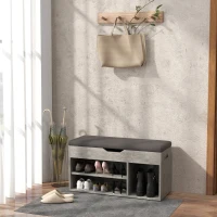 HOMCOM Zapatero Espacio Acolchado con 3 Estantes Abiertos y Espacio Oculto, en Madera, 80x30x45 cm, Negro y Gris(m-2)