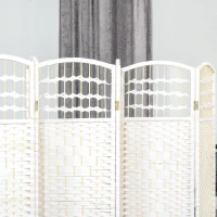 HOMCOM Separatore Ambienti 6 Pannelli Pieghevoli 242L x 170H cm Legno Di Pioppo Bambù Fibre Di Carta Intrecciata Bianco Paglia(m-3)