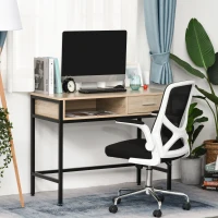 HOMCOM Escritorio con almacenamiento mesa escritorio Industrial escritorio ordenador con cajón estructura metal Negro Encimera madera(m-2)
