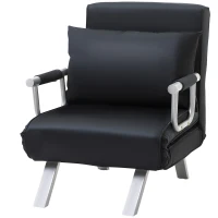 HOMCOM Sillón sillón-cama convertible 1 plaza desenfundable gran confort cojín patas apoyabrazos metal ante Negro(m-7)