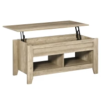 HOMCOM Mesa de centro con tapa elevable mesa de salón con estantes y compartimento oculto 105x50x49-62,5 cm para salón(m-6)