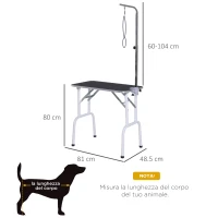 PawHut Tavolo da Toelettatura e Tosatura Carico 30kg per Cani e Gatti 81x48.5x80cm Bianco e Argento(m-3)