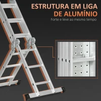 DURHAND Escada Telescópica 5 em 1 Dobrável Escada Multifuncional com Plataformas Removíveis 12 Degraus 339x76x10cm Prata(m-6)