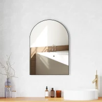 HOMCOM Espejo mural arqueado espejo de baño con marco de aleación de aluminio para habitación sala de estar entrada 50×70 cm Negro(m-2)