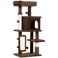 PawHut Arranhador para Gatos Grande Altura 104 cm com Plataformas Postes com Escova Bolas Suspensas e Almofadas para Arranhar Marrom