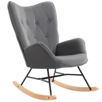 HOMCOM Sillón Mecedora Orejas Rocking Chair Gran Confort apoyabrazos Asiento Respaldo relleno de Espuma Alta densidad Gris(m-7)