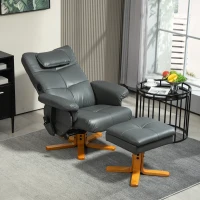 HOMCOM Sillón de Masaje con Reposapiés Respaldo Ajustable Puerto de Carga USB Piel Sintética hasta 150 kg Gris Oscuro(m-2)