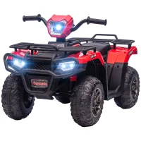 HOMCOM Quad Eléctrico para Niños, máx. 4 km/h, a partir de 3 años, Luces LED, Conector de Música, Negro y Rojo 88x45x50 cm(m-7)