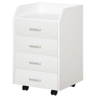 Vinsetto Bloco de Gavetas Móvel Auxiliar com 4 Gavetas Bancada Superior de Armazenamento 4 Rodas e 2 Freios para Estúdio Escritório 40x36x65cm Branco(m-11)