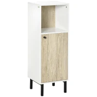kleankin Armário Casa de Banho Móvel Baixo para Casa de Banho com Porta e Compartimento Aberto 31,5x30x91cm Carvalho e Branco(m-1)