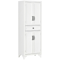 HOMCOM Armario de Cocina Aparador alto mueble de cocina 4 puertas 2 armarios y 1 cajón central altura 170 cm Estante ajustable Blanco