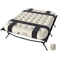 Outsunny Feldbett Campingbett mit Luftmatratze Pumpe 200 x 153 cm belastbar bis 200 kg Schwarz+Khaki(m-1)